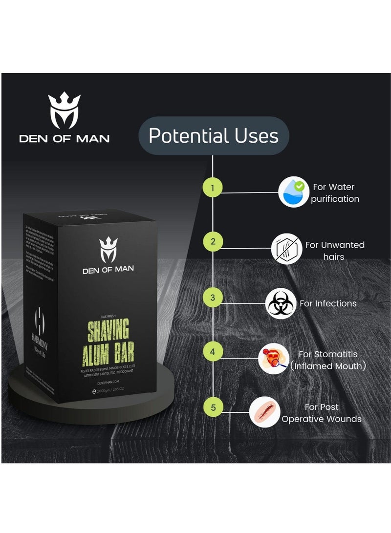 DEN OF MAN Alum Stone Shaving Bar fitkari 2 Pieces of 100gm for Razor Burns Minor Cuts Skin Antiseptic Achieve a Smooth and Refreshing Shave Every Time - Image 3