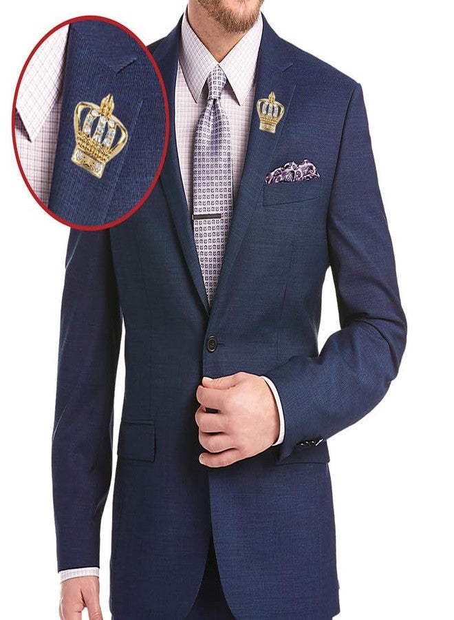 Mahi Combo of 2 Crown Brooch Suit Collar Accessories with crystals for Men (CO1105644G2Q) - Image 2