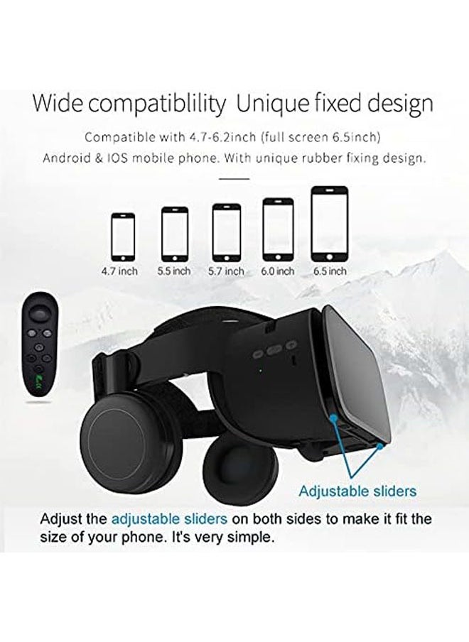 نظارات واقع افتراضي للهواتف المحمولة، سماعة VR بلوتوث لأجهزة iPhone/Samsung، نظارات واقع افتراضي ثلاثية الأبعاد مع جهاز تحكم عن بُعد لاسلكي، نظارات VR للأفلام والألعاب للهواتف بنظام Android/iOS.