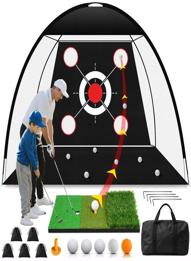 EXOEMTS Golf Net 10x7FT with Tri-Turf Mat, Ball, Target & Bag, All-in-One Golf Practice Hitting Net for Backyard Driving, Chipping & Swing, Indoor Outdoor Training Aid, Gift for Men Dad Him Golfer - Image 1