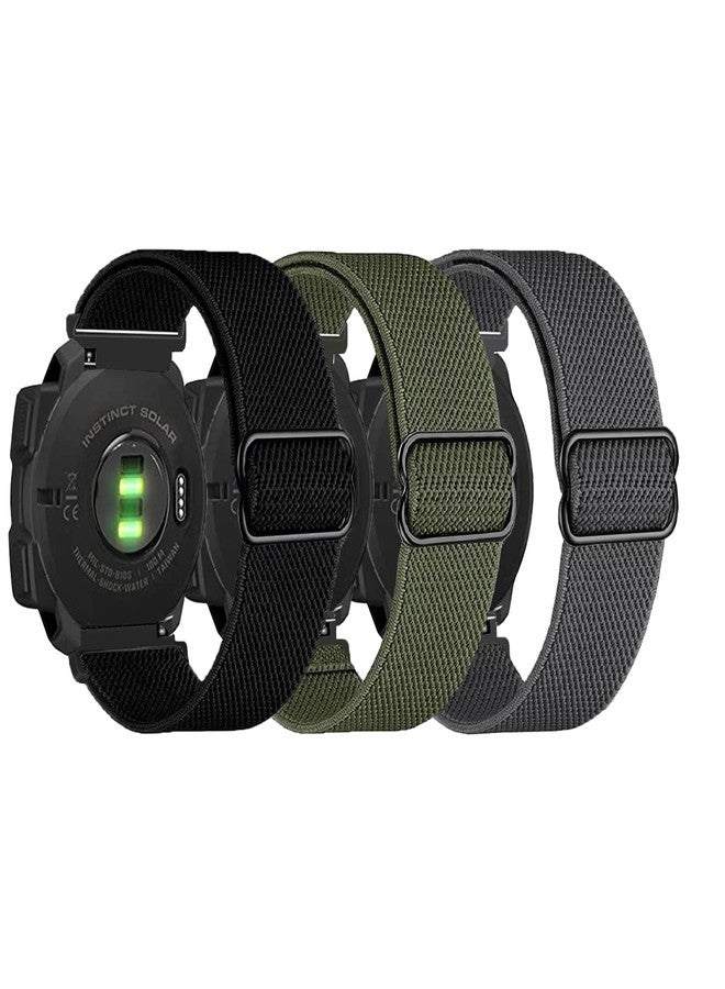 AHXLL 3 Packs Stretchy Nylon Bands Compatible with Garmin Instinct/Instinct 2 Solar/Instinct 3 45mm, 22mm Sport Breathable Wristband for Garmin Instinct Tactical/Solar/Tide/Esports (Black/Gray/Army Green) - Image 1