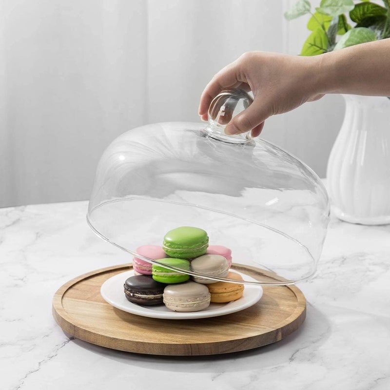 RHYDON MDF Cake Stand with Acrylic Dome Server Cake Plate with Dome Lid Serving Platter Tray Dessert Stand Acrylic Cheese Dome with Base for Home Kitchen - Image 2