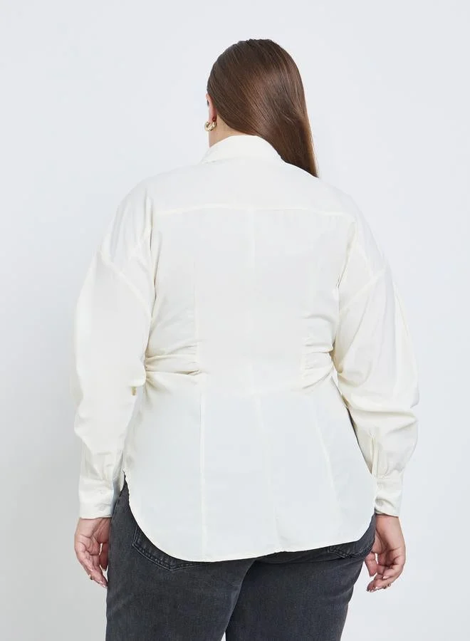 Styli Cream Styli Plus Cream Longline Fitted Shirt for Women | Best Price UAE