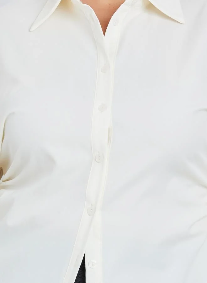 Styli Cream Styli Plus Cream Longline Fitted Shirt for Women | Best Price UAE