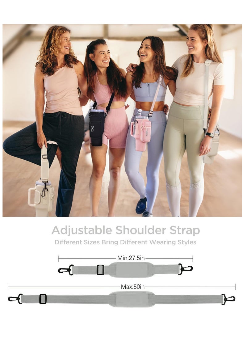 creamy white color durable neoprene water bottle carrier bag for Stanley tumbler with zipper pocket and adjustable strap water bottle sleeve  - Image 5