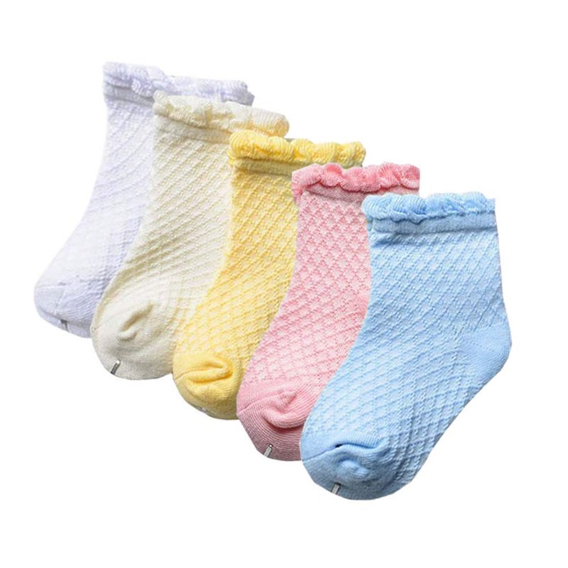 Looching Pack of 5 Mesh Thin Baby Girls Boys Cotton White Socks Toddler Kids No Show Ankle Socks 1-10T â€¦ (Ruffles 5 color, 1-3 Y) - Image 5
