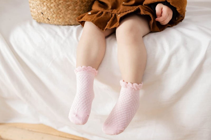 Looching Pack of 5 Mesh Thin Baby Girls Boys Cotton White Socks Toddler Kids No Show Ankle Socks 1-10T â€¦ (Ruffles 5 color, 1-3 Y) - Image 3