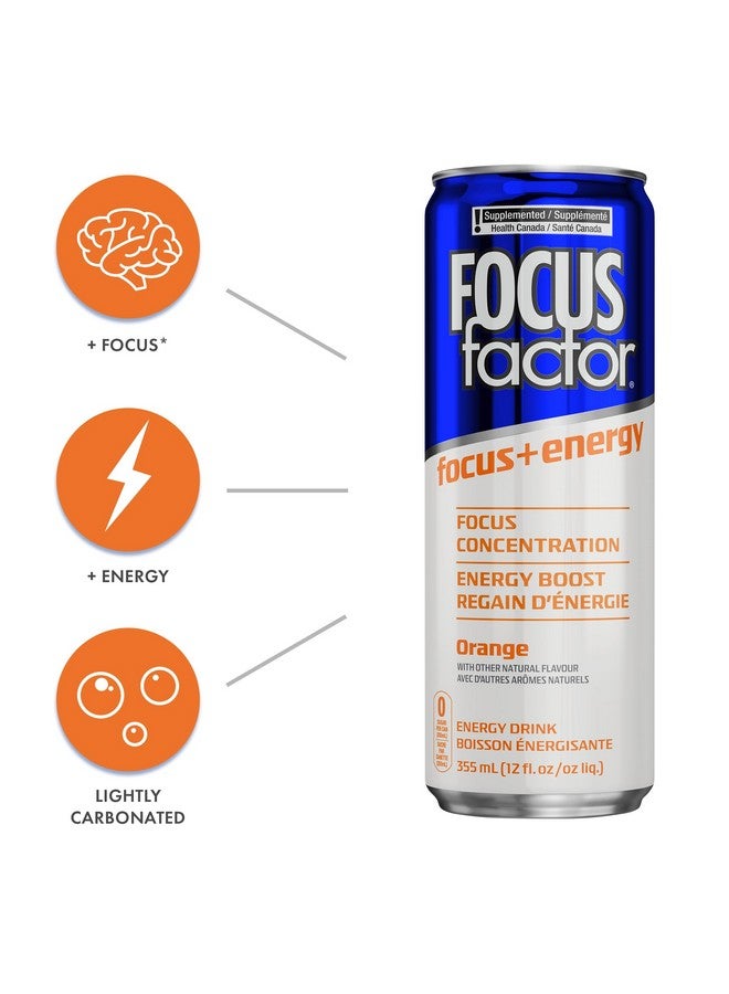 FOCUS FACTOR Energy Drink - 12 x 355ml Cans (Orange Flavour) - with Focus + Energy - Lightly Carbonated, Sugar Free, Low Calorie with Vitamin B6 & Vitamin B12 - Image 2