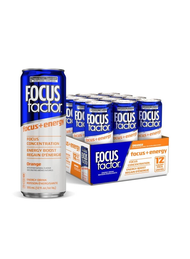FOCUS FACTOR Energy Drink - 12 x 355ml Cans (Orange Flavour) - with Focus + Energy - Lightly Carbonated, Sugar Free, Low Calorie with Vitamin B6 & Vitamin B12 - Image 1