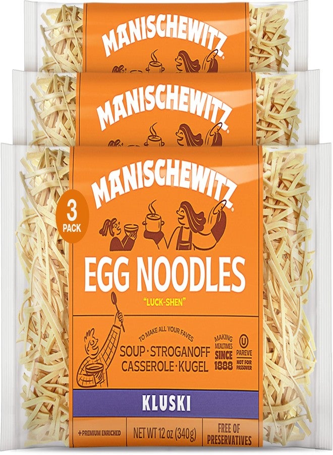 Manischewitz Kluski Egg Noodles 12oz (3 Pack) | Homestyle Taste & Texture, Premium Enriched, Low Sodium, No Preservatives - Image 1