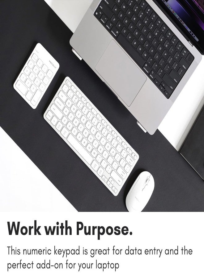 ماكالي لوحة مفاتيح ماكالي اللاسلكية بتقنية بلوتوث، مزودة بلوحة أرقام رقمية، متوافقة مع أجهزة الكمبيوتر المحمولة، وأجهزة أبل ماك، وآي ماك، وماك بوك برو/إير، وآيباد، وأجهزة الكمبيوتر التي تعمل بنظام ويندوز، والأجهزة اللوحية، وأجهزة الكمبيوتر المكتبية. قابلة لإعادة الشحن، لوحة أرقام رفيعة مكونة من 18 مفتاحًا - لون أبيض - Image 2