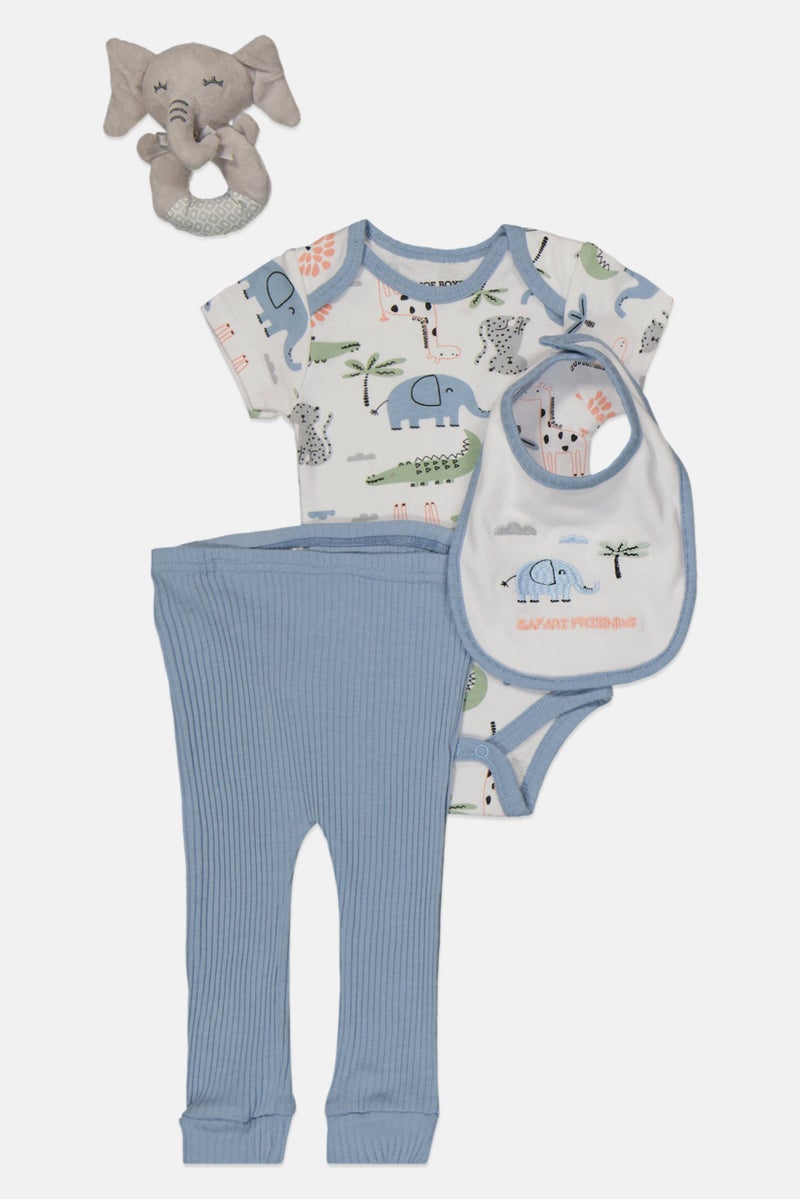 Joe Boxer Toddlers Boy 4 Pieces Romper, Pants, Bib And Handell Set, Multicolor - Image 4