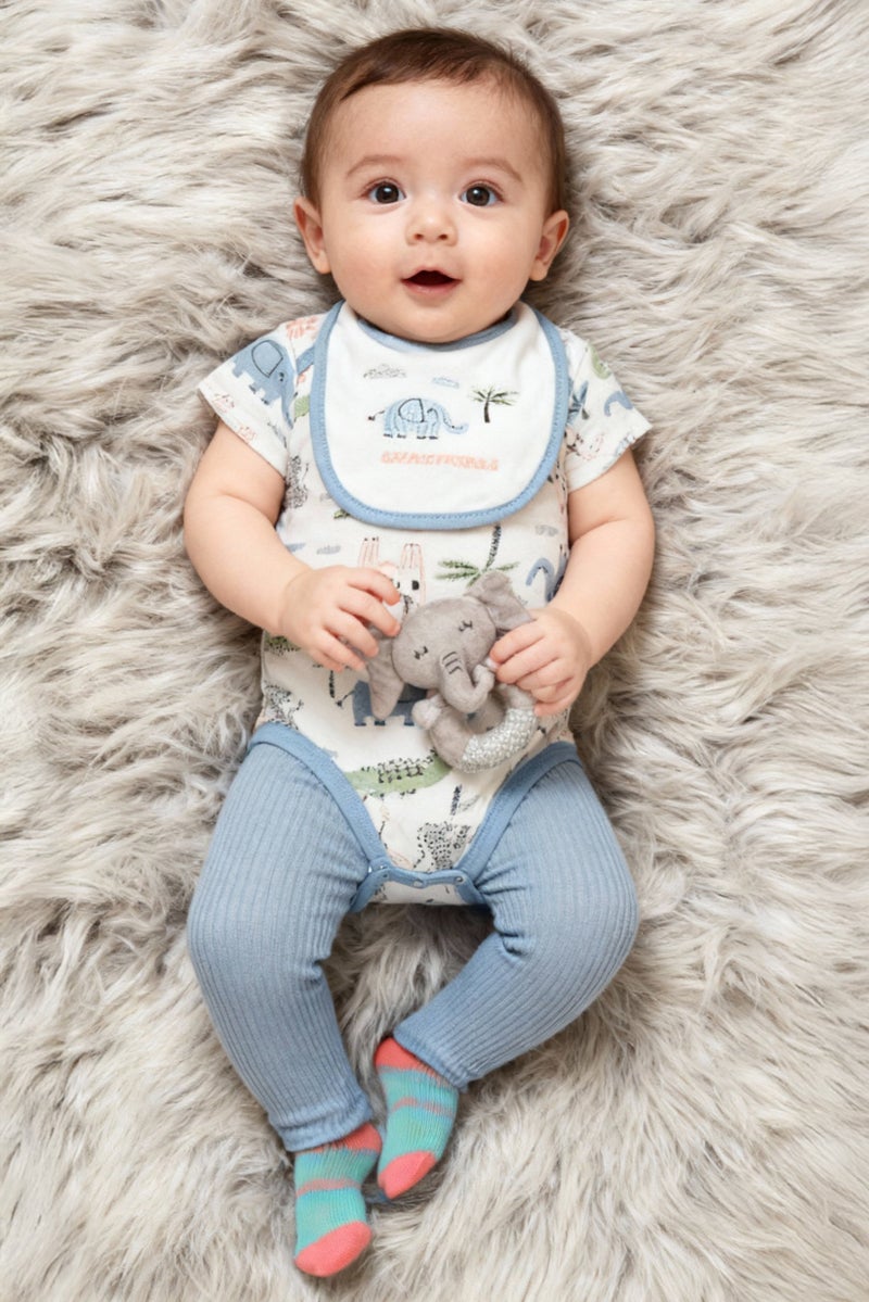 Joe Boxer Toddlers Boy 4 Pieces Romper, Pants, Bib And Handell Set, Multicolor - Image 1