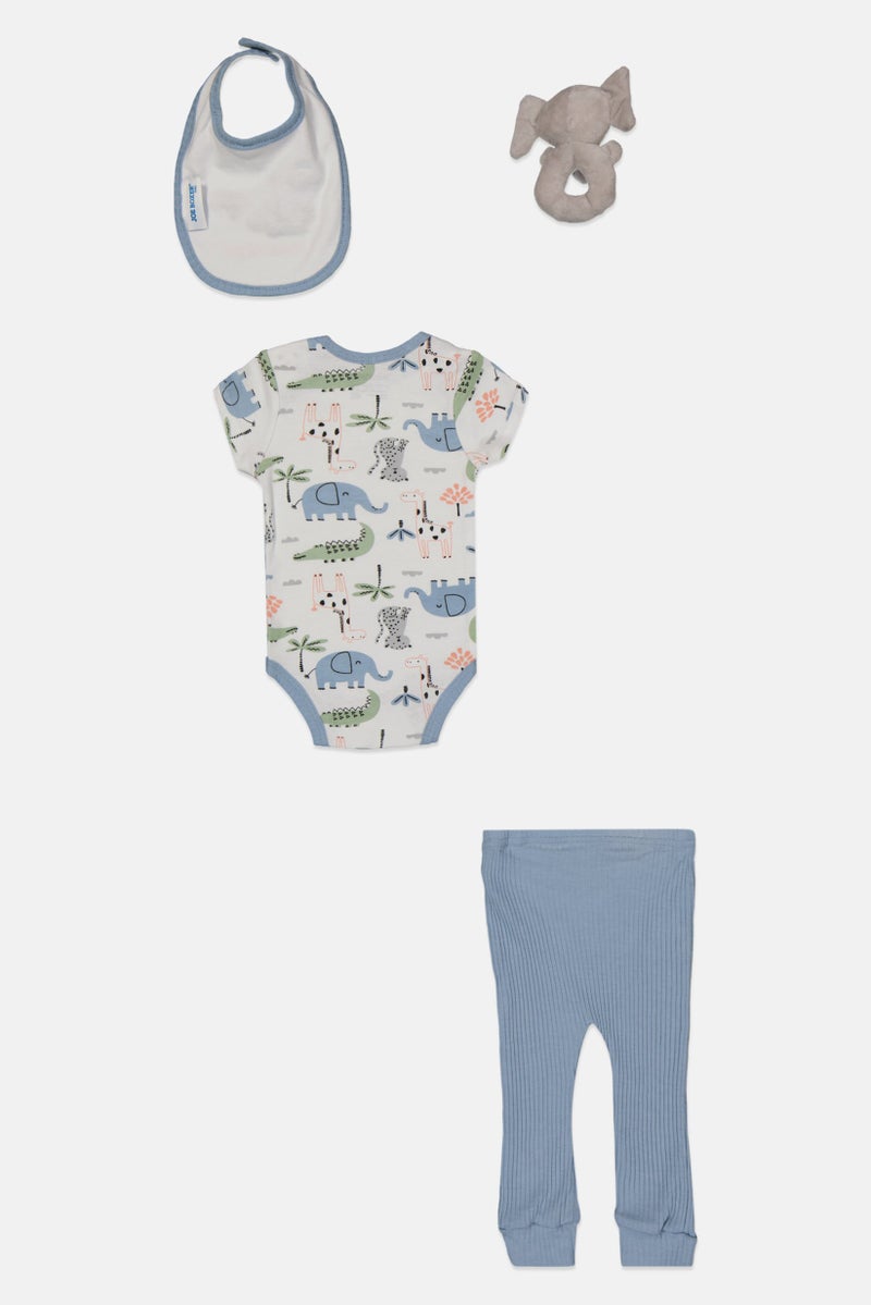 Joe Boxer Toddlers Boy 4 Pieces Romper, Pants, Bib And Handell Set, Multicolor - Image 3