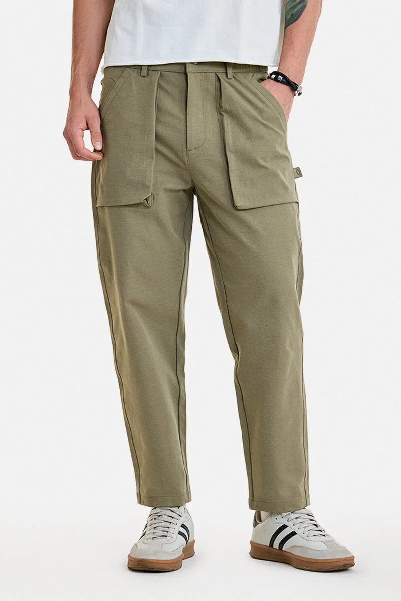 سنيتش Olive Solid Straight Fit Streetwear Cargo