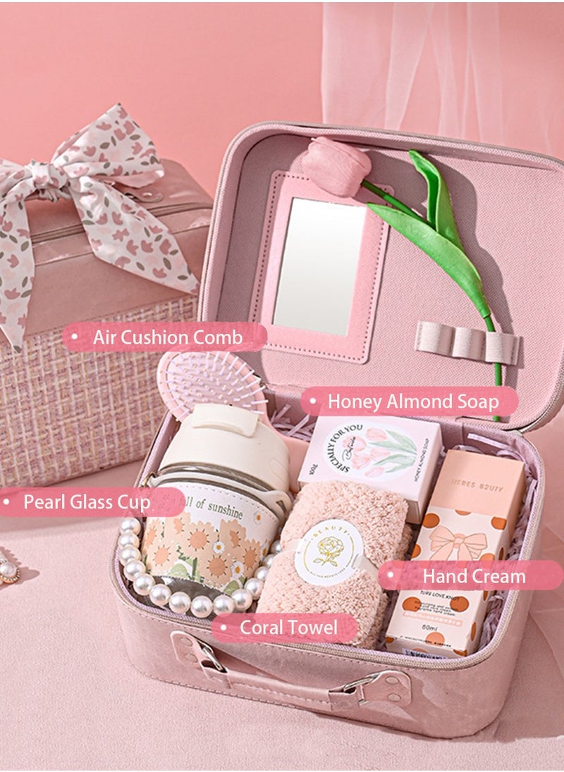 Generic Birthday gift for Ladies Handmaid of honor gift box Wedding gift Bride Wedding towel Glass cup and Tulips makeup bag - Y21 ﻿  - Image 1