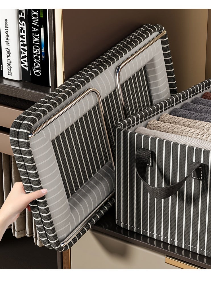 هومستر شريط أسود سعة كبيرة صندوق تخزين مع إطار فولاذي، مقابض حمل يدوية، أكسفورد مطوية خزانة تخزين للملابس بطانيات ألعاب منظمة، غرفة النوم المنزلية صندوق تخزين مع مقابض 47*28*20 سم - Image 4