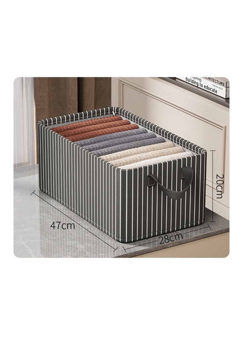 هومستر شريط أسود سعة كبيرة صندوق تخزين مع إطار فولاذي، مقابض حمل يدوية، أكسفورد مطوية خزانة تخزين للملابس بطانيات ألعاب منظمة، غرفة النوم المنزلية صندوق تخزين مع مقابض 47*28*20 سم - Image 1