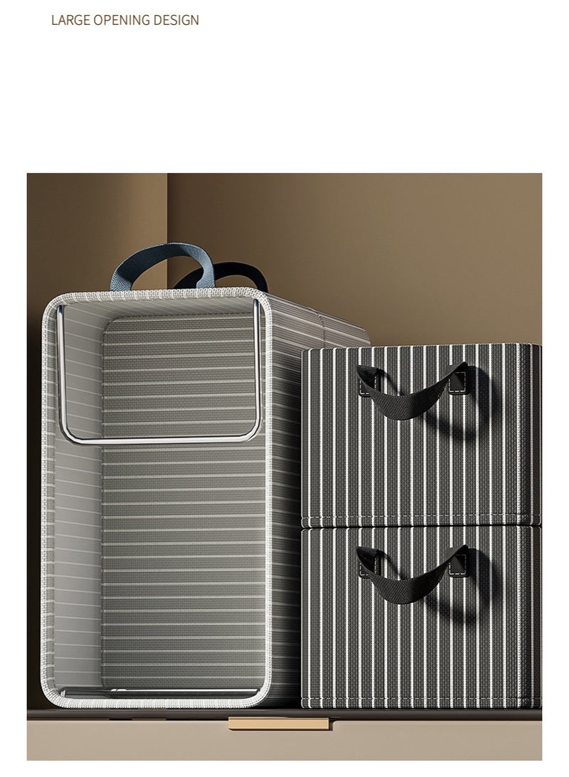 هومستر شريط أسود سعة كبيرة صندوق تخزين مع إطار فولاذي، مقابض حمل يدوية، أكسفورد مطوية خزانة تخزين للملابس بطانيات ألعاب منظمة، غرفة النوم المنزلية صندوق تخزين مع مقابض 47*28*20 سم - Image 3