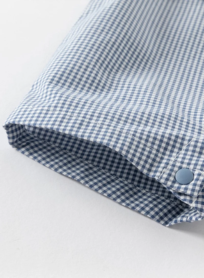 Dave & Bella Baby Boy Cotton Romper with Faux Suspenders and Shirt collar in Blue check
