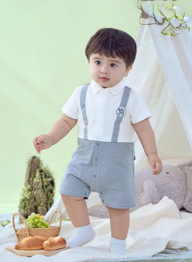 ديف اند بيلا رومبر قطني للأولاد الرضع بحمالات مزيّفة وياقة قميص بنقشة مربعات زرقاء