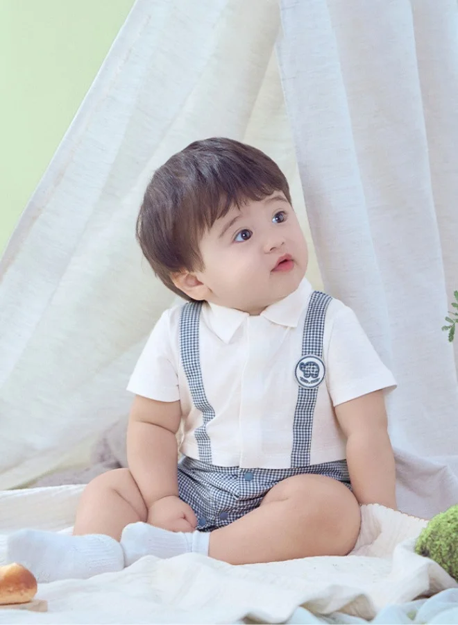 ديف اند بيلا رومبر قطني للأولاد الرضع بحمالات مزيّفة وياقة قميص بنقشة مربعات زرقاء