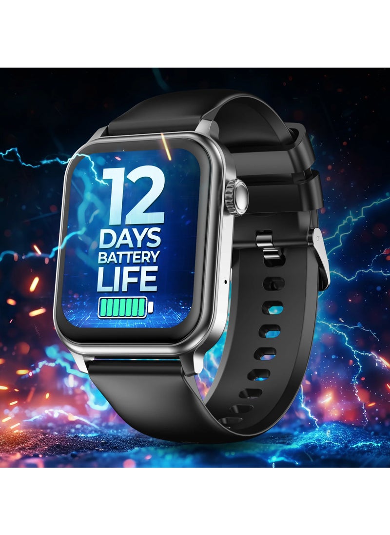 Pebble Ultra Life Smart Watch for Men and Women, 1.83" True HD Display, 12-Day Battery Life, 6000mAh Battery, Advanced Bluetooth Calling, 100+ Sports Modes, Fitness Tracker, Water Resistant, Jet Black  - Image 1