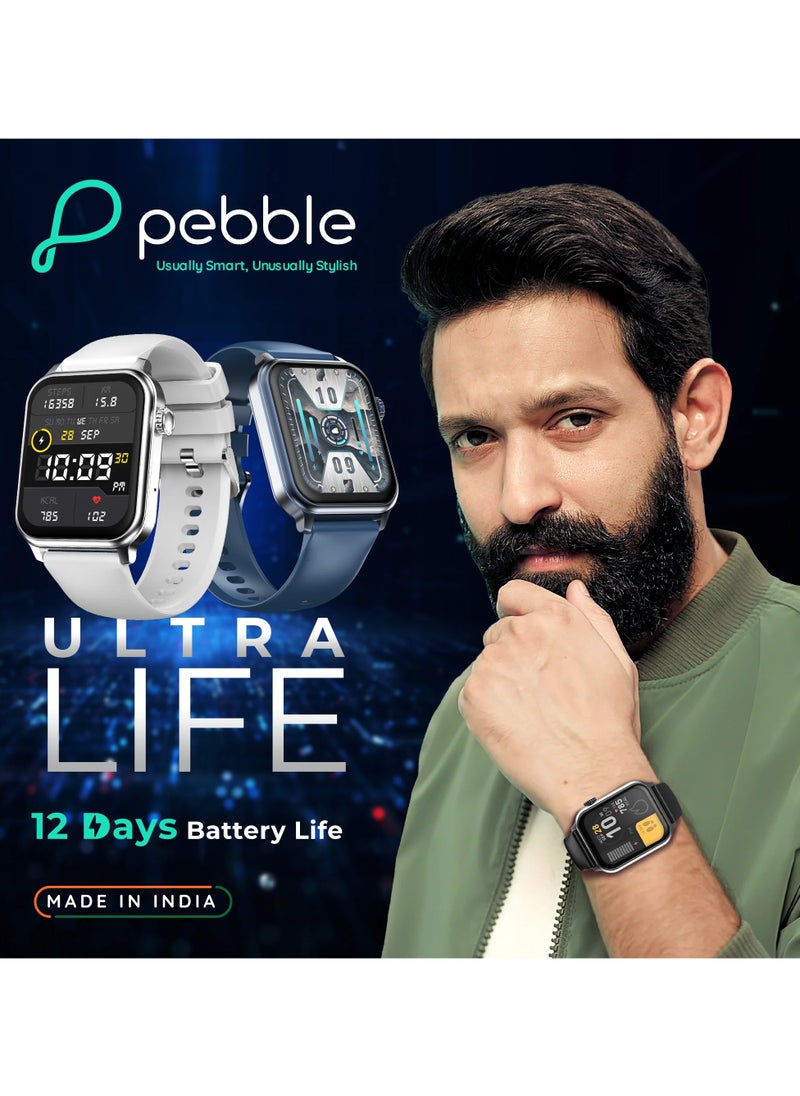 Pebble Ultra Life Smart Watch for Men and Women, 1.83" True HD Display, 12-Day Battery Life, 6000mAh Battery, Advanced Bluetooth Calling, 100+ Sports Modes, Fitness Tracker, Water Resistant, Jet Black  - Image 2