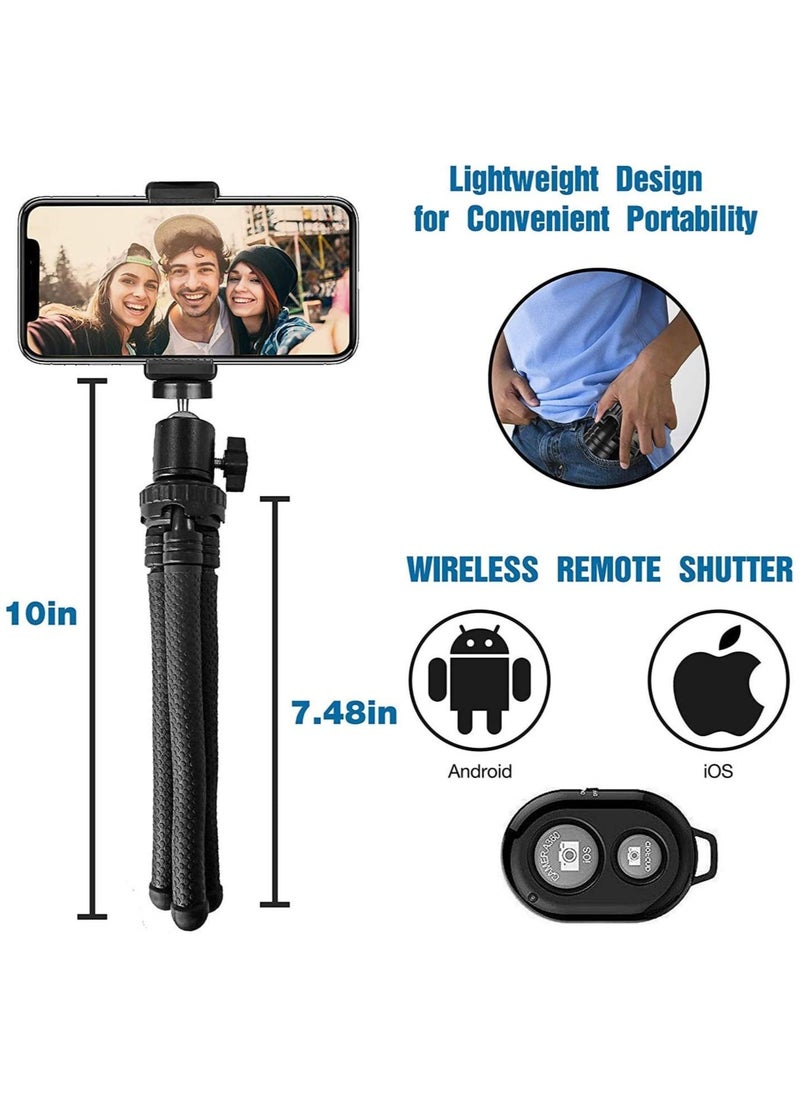 ELTRAZONE - Phone Tripod, Flexible Cell Phone Tripod Adjustable Camera Stand Holder with Wireless Remote and Universal Clip 360° Rotating Mini Tripod Stand for iPhone - Image 1