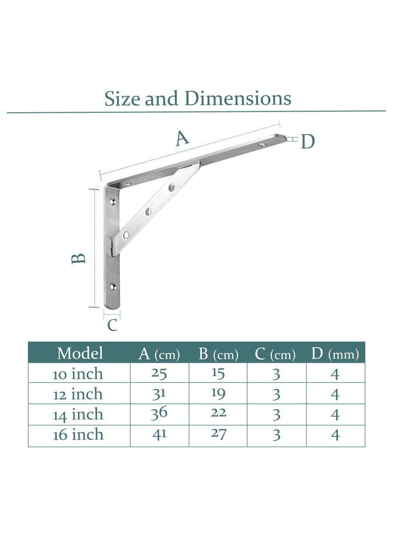 Vixel VIXEL 10 Inch Stainless Steel Detachable triangle bracket ,Heavy Duty Wall Brackets for Shelves, Rectangle Bracket 90 degrees  - Image 4