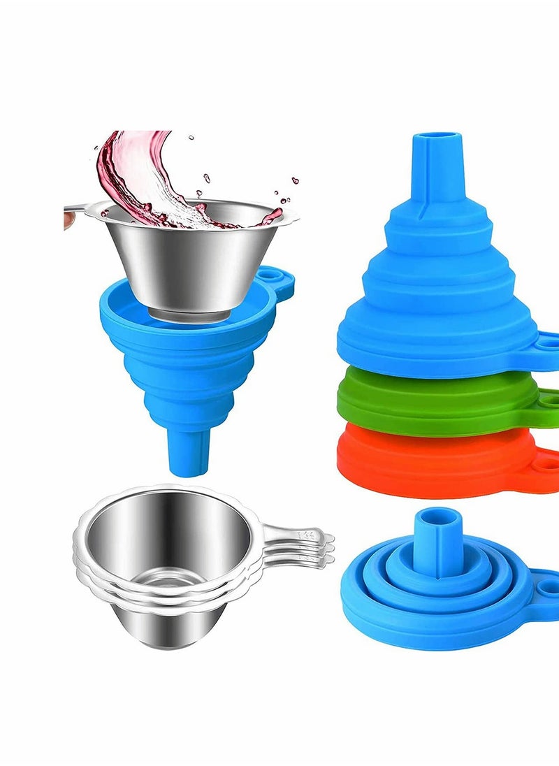 KASTWAVE Kitchen Funnel, Collapsible Silicone Funnels and Stainless Steel Resin Filter Cups Kitchen Gadgets Foldable Funnel, for Pouring Resin Back into Bottle 6 Pack  - Image 1