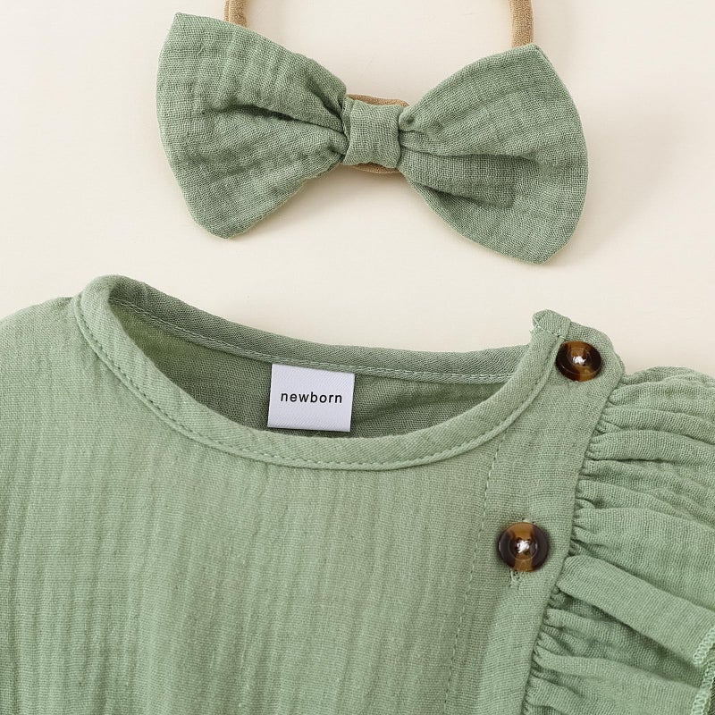 Twosya Newborn Baby Girls Smocked Romper Preemie Long Sleeve Going Home Outfit with Bow Headband - Image 4