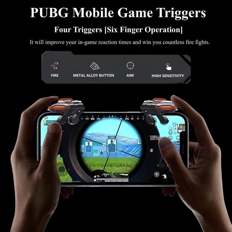 Rakizbe مشغلات لعبة PUBG للهواتف المحمولة، 4 مشغلات [تشغيل بـ 6 أصابع] حساسية عالية للتصويب، وحدة تحكم ألعاب مع مقابض وأزرار عصا تحكم - Image 2