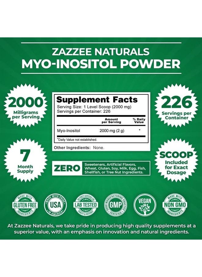Zazzee - Myo-Inositol Powder, 226 Servings, 16 Ounces, 2000 mg per Serving, Includes Free Scoop for Exact Dosage, 100% Pure, Vegan and Non-GMO - Image 1