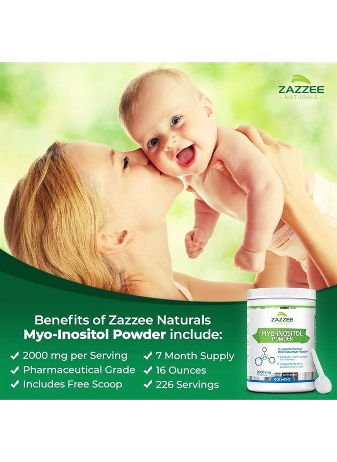 Zazzee - Myo-Inositol Powder, 226 Servings, 16 Ounces, 2000 mg per Serving, Includes Free Scoop for Exact Dosage, 100% Pure, Vegan and Non-GMO - Image 1