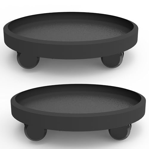 WanderingDonkey 2 Pack of 11 Inch Heavy Duty Plant Caddy with Wheels,Rolling Plant Stand Pot Trolley,Wheeled Planter Saucer Tray,Potted Flower Mover Dolly with Casters Round Coaster for Indoor Outdoor - Image 1