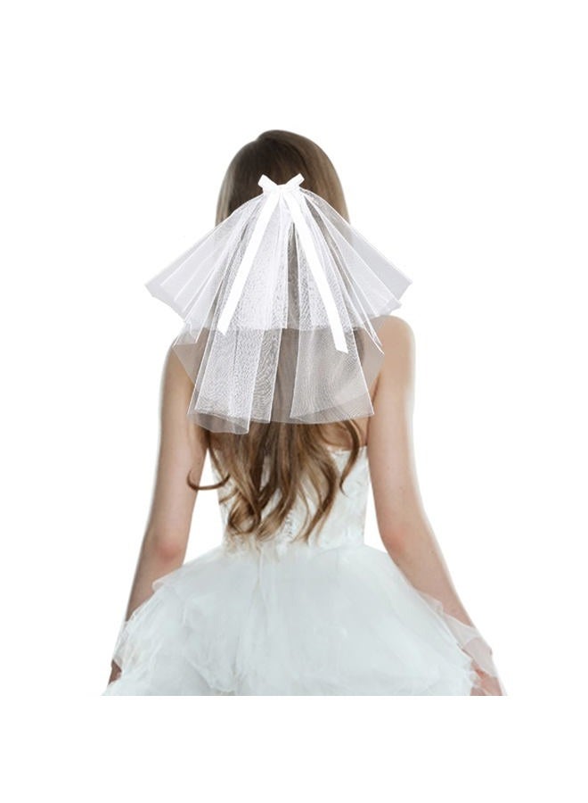 PWEINCY Simple Wedding Veil with Bow, Bridal Tulle Veil with Clip 2 Tier Tulle White Hen do Veil for Bridal Shower Engagement Wedding Bachelorette Party - Image 1
