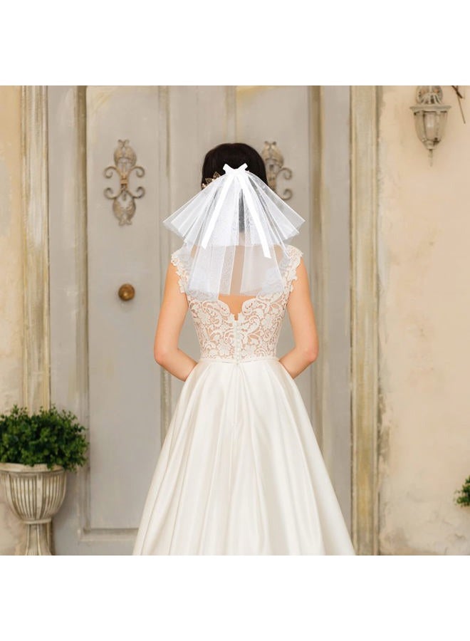 PWEINCY Simple Wedding Veil with Bow, Bridal Tulle Veil with Clip 2 Tier Tulle White Hen do Veil for Bridal Shower Engagement Wedding Bachelorette Party - Image 5