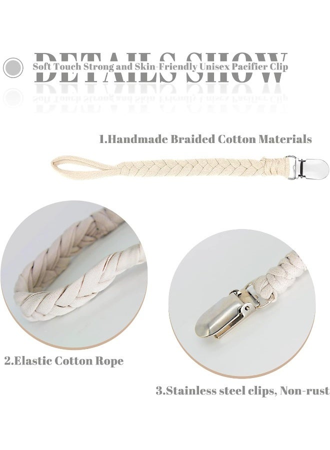 Duludulu Braided Pacifier Clips Baby Girl, Binky Clips Pacifier Holder with Handmade Teething Straps Unisex Design Smoother Pacifier Clip Fits All Pacifiers for Shower Birthday Gifts - Image 3