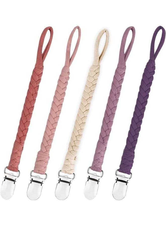 Duludulu Braided Pacifier Clips Baby Girl, Binky Clips Pacifier Holder with Handmade Teething Straps Unisex Design Smoother Pacifier Clip Fits All Pacifiers for Shower Birthday Gifts - Image 1