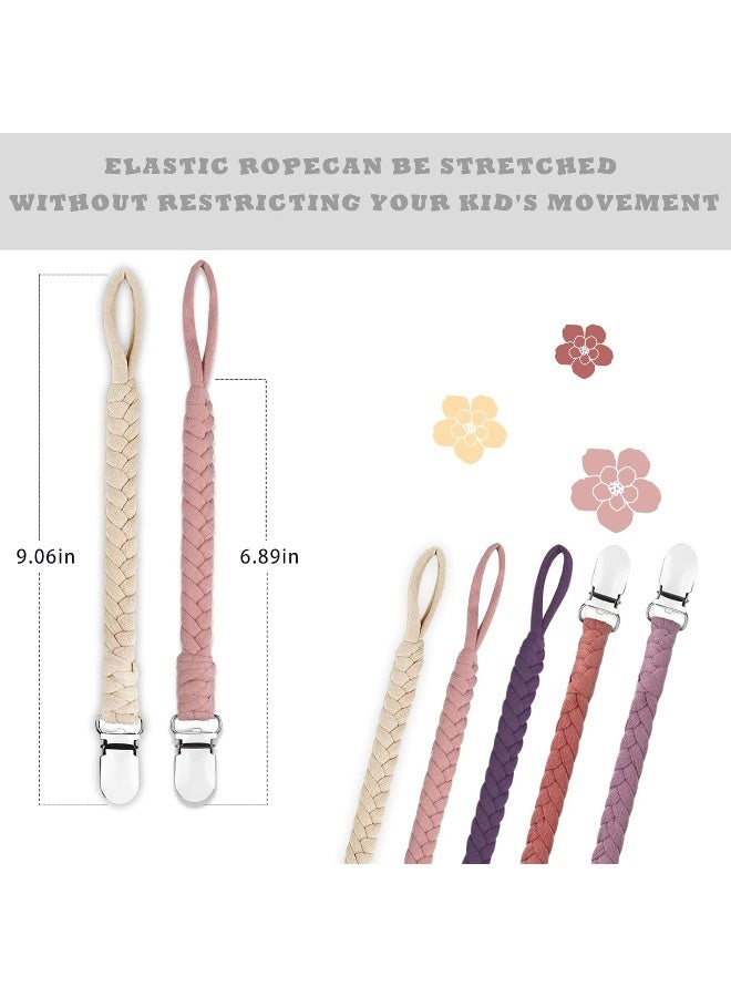 Duludulu Braided Pacifier Clips Baby Girl, Binky Clips Pacifier Holder with Handmade Teething Straps Unisex Design Smoother Pacifier Clip Fits All Pacifiers for Shower Birthday Gifts - Image 2