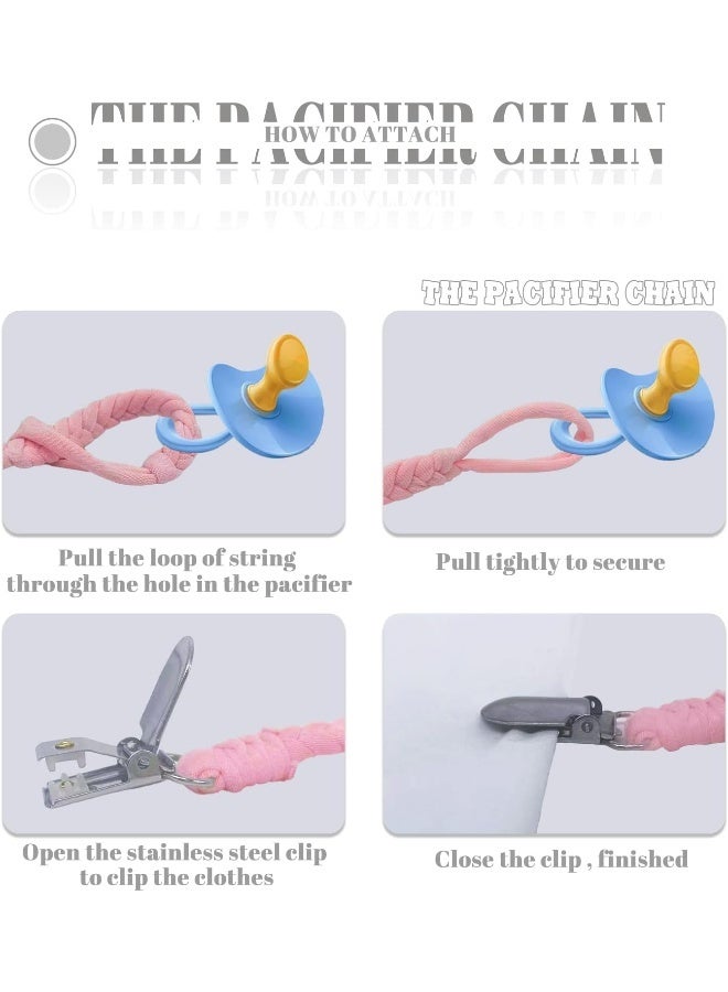 Duludulu Braided Pacifier Clips Baby Girl, Binky Clips Pacifier Holder with Handmade Teething Straps Unisex Design Smoother Pacifier Clip Fits All Pacifiers for Shower Birthday Gifts - Image 4