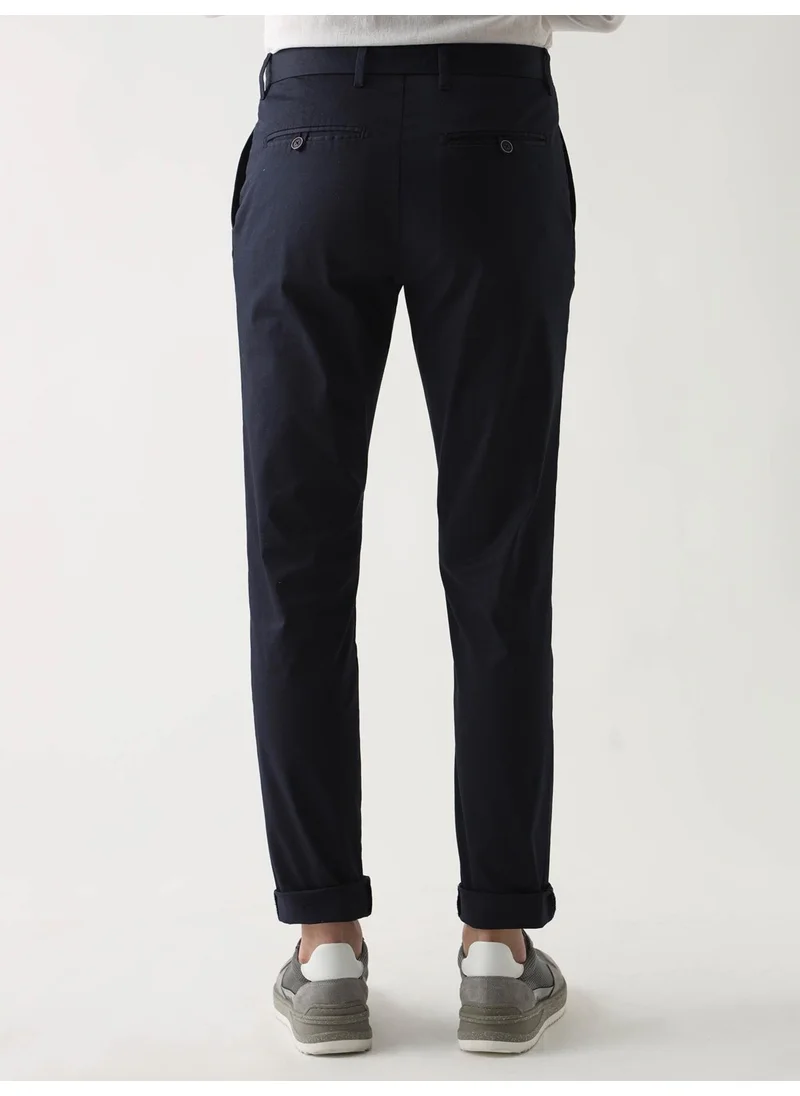 Dufy Navy Blue Men's Regular Fit Trousers