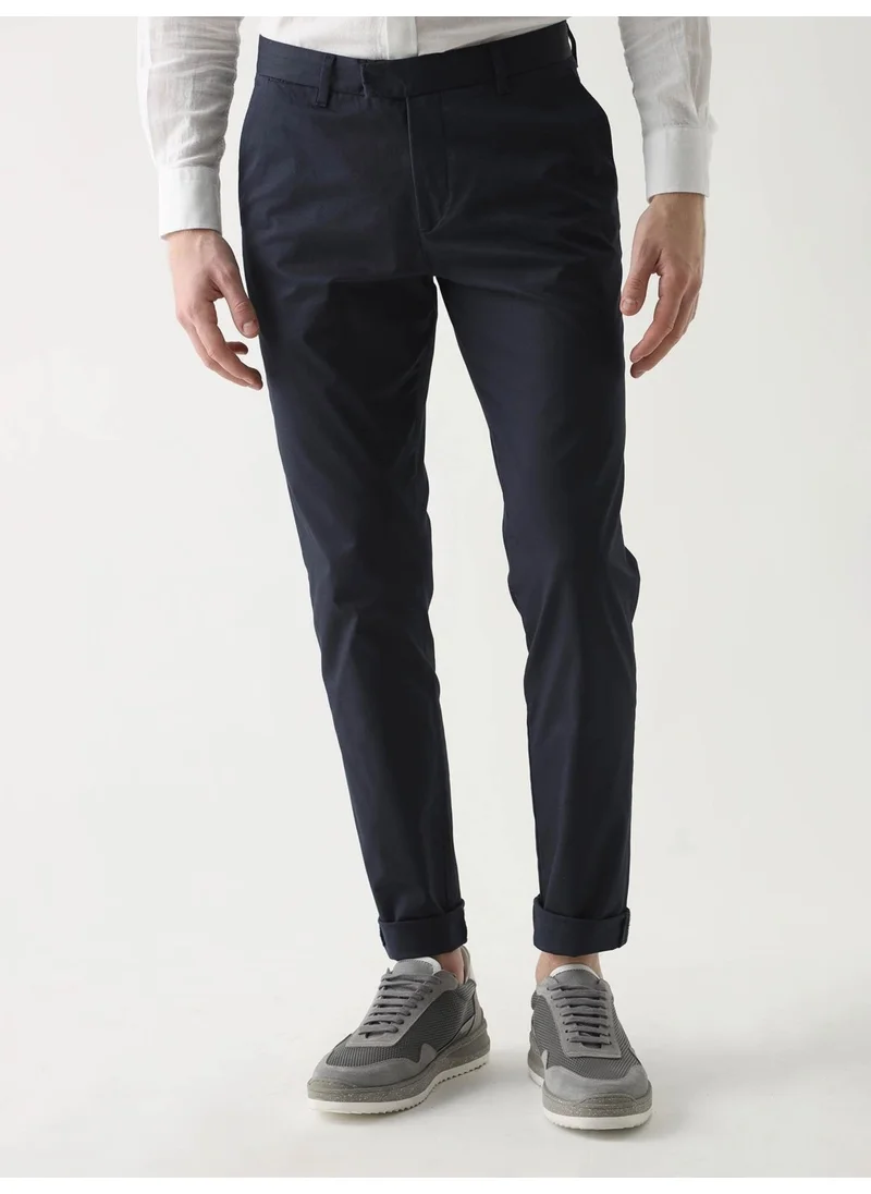 Dufy Navy Blue Men's Regular Fit Trousers