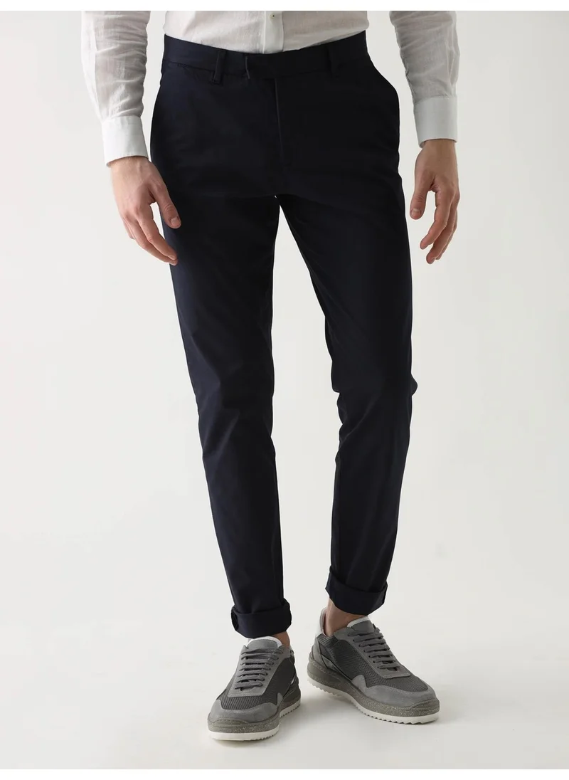 Dufy Navy Blue Men's Regular Fit Trousers