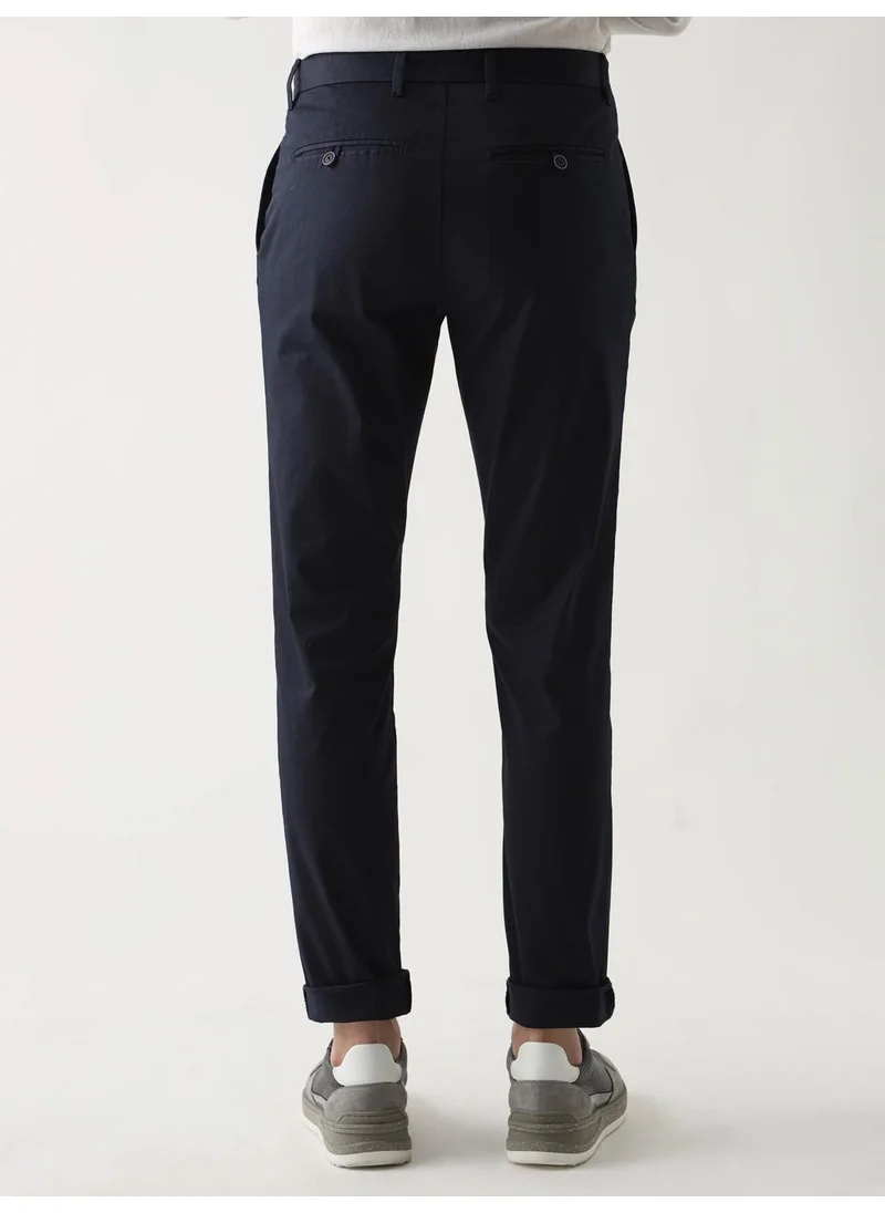 Dufy Navy Blue Men's Regular Fit Trousers
