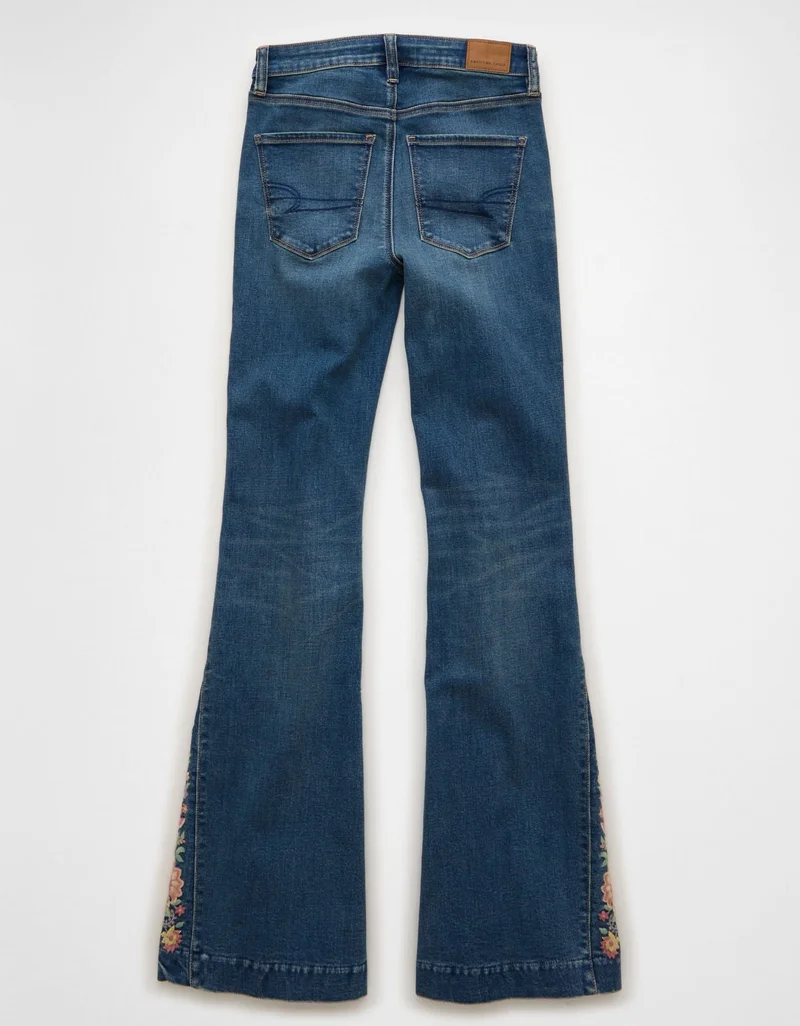 American Eagle  AE Next Level Super High-Waisted Embroidered Flare Jean for Women | Best Price UAE