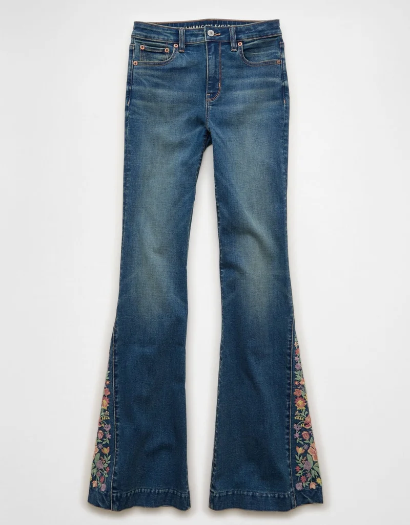 American Eagle  AE Next Level Super High-Waisted Embroidered Flare Jean for Women | Best Price UAE