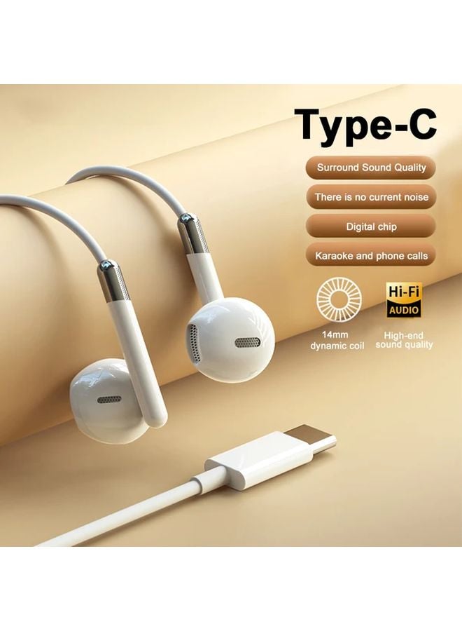 سماعات رأس سلكية بيضاء من النوع C مع إلغاء الضوضاء وبيسب صوت HiFi للموسيقى والرياضة - Image 1