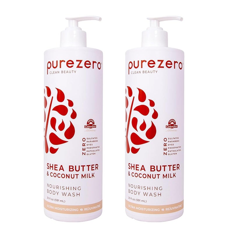 Purezero Shea Butter  Coconut Milk Body Wash Leaves Skin Hydrated and Fresh Maintain Elasticity and Smoothness Zero Sulfates Parabens Dyes100 Vegan  CrueltyFree 20oz 2 Pack
